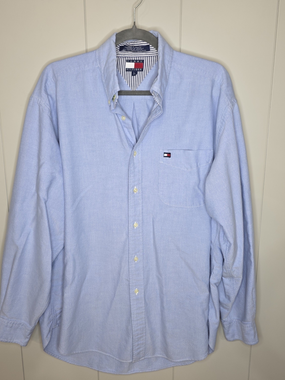 Vtg 90's Mens Tommy Hilfiger Light Blue Oxford Button-Down Shirt Size Lg